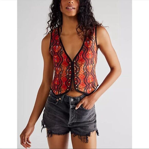 NWTGS Free People Gemini Vest in Red Combo - Picture 1 of 12